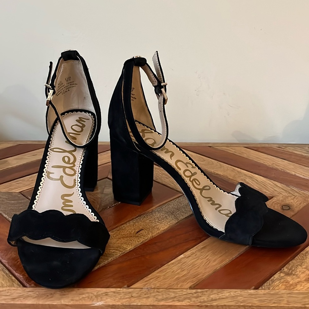 Black suede heeled sandals